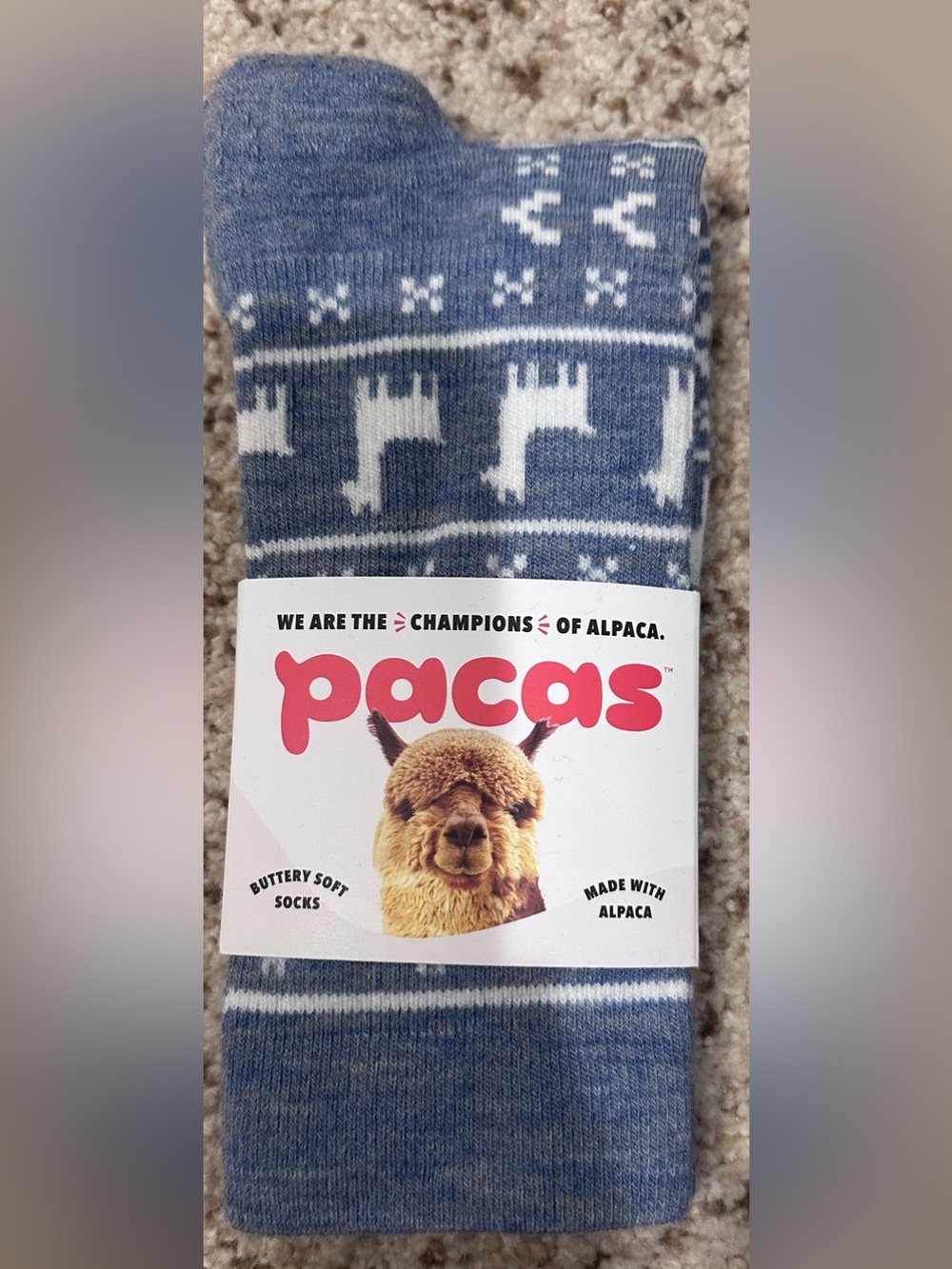 NWT: Pacas Alpaca Socks in Heather Blue and White